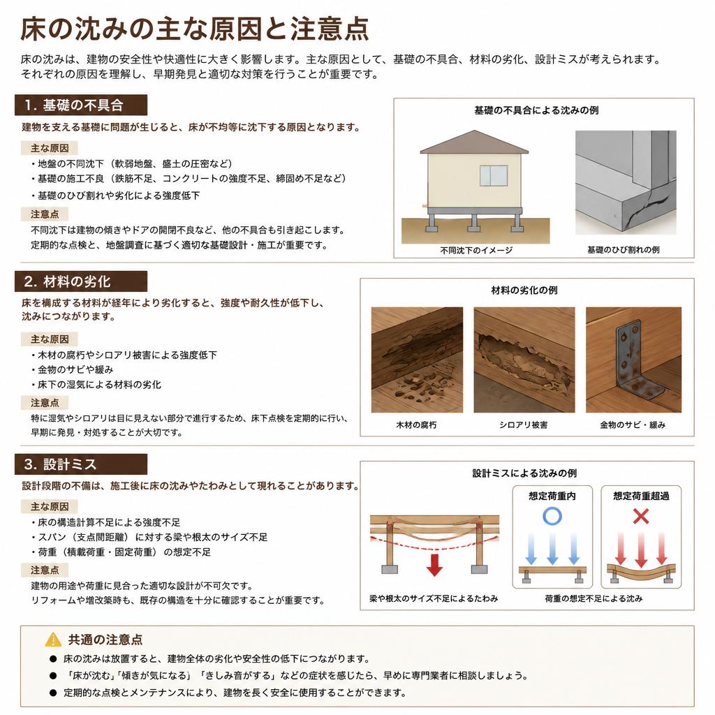 床の沈みの具体的な原因