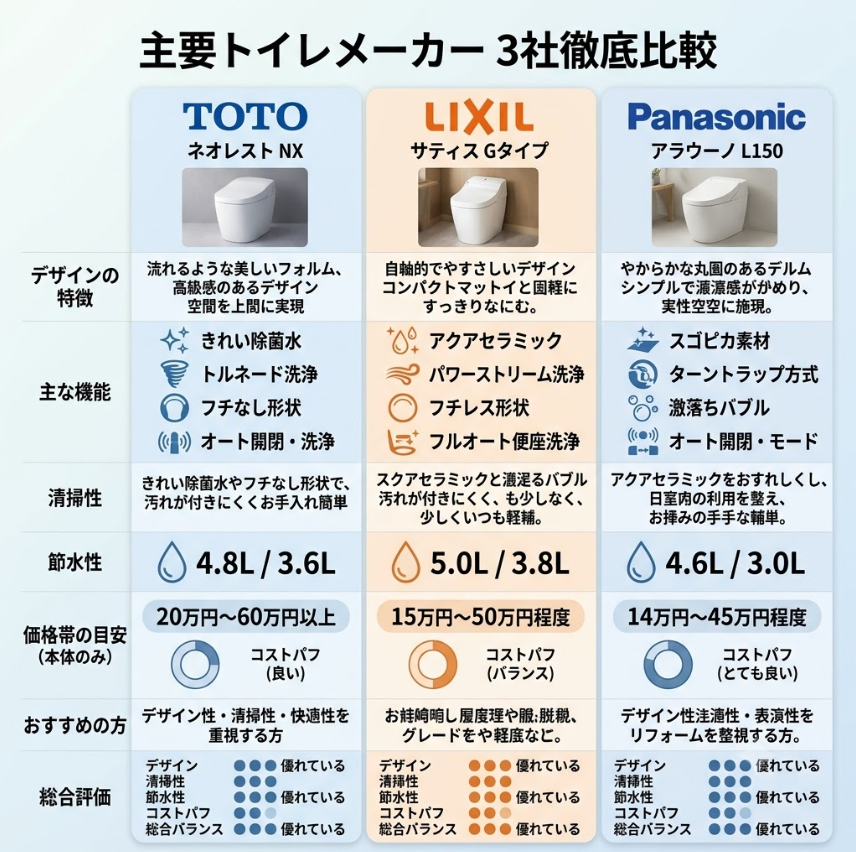 メーカー比較：人気のトイレメーカーを一挙紹介